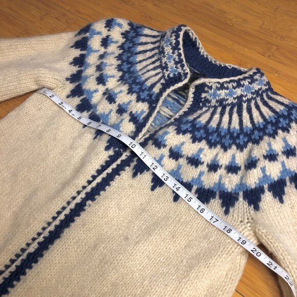Scandinavian Vintage Wool Woven Winter Sweater Nordic Warm Blue Holiday Cardigan - Picture 7 of 12